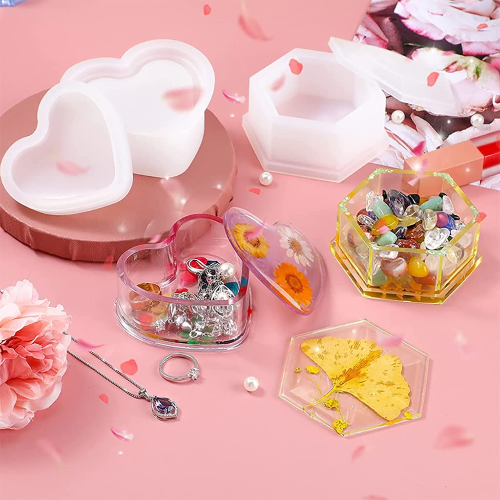 HASTHIP 3Pcs Resin Heart Hexagon Square Jewelry Organizer Kit Silicone Resin Molds for DIY Making Home Decor Craft Tools HASTHIP 3Pcs Resin Heart Hexagon Square Jewelry Organizer Kit Silicone Resin Molds for DIY Making Home Decor Craft Tools